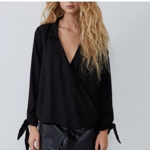 Zara Black Wrap Blouse with 3/4 Sleeves
